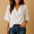 Chiffon batwing blouse with V-neck for women | Isabelle 0