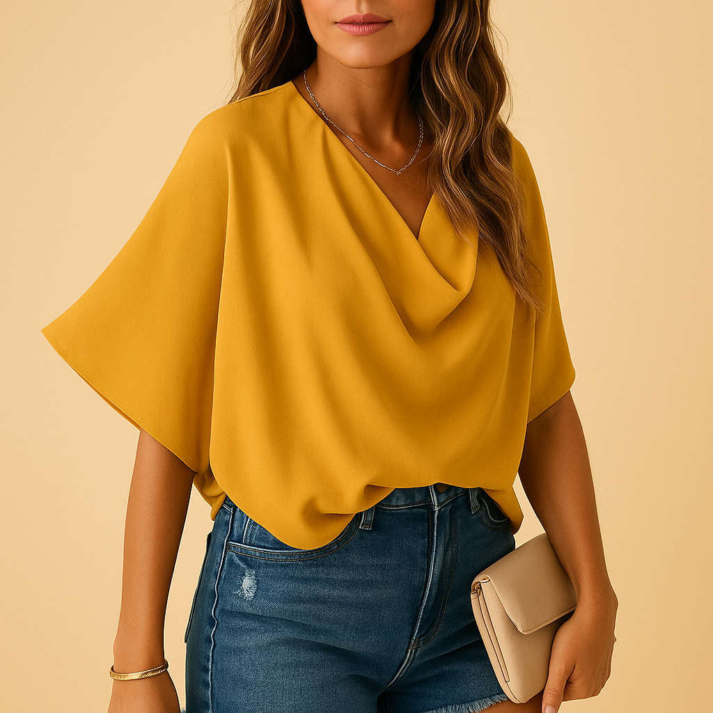 Chiffon batwing blouse with V-neck for women | Isabelle 3