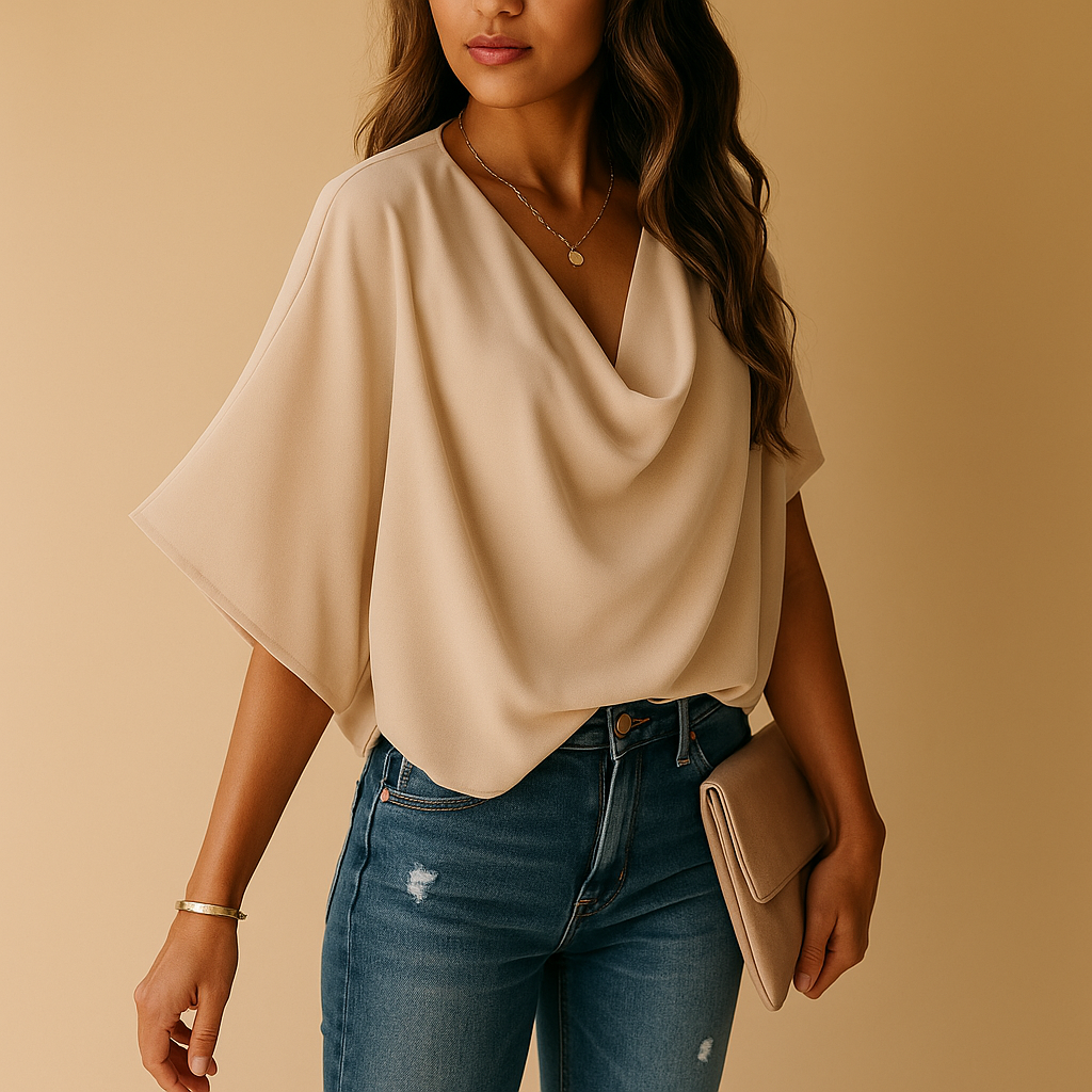 Chiffon batwing blouse with V-neck for women | Isabelle 4