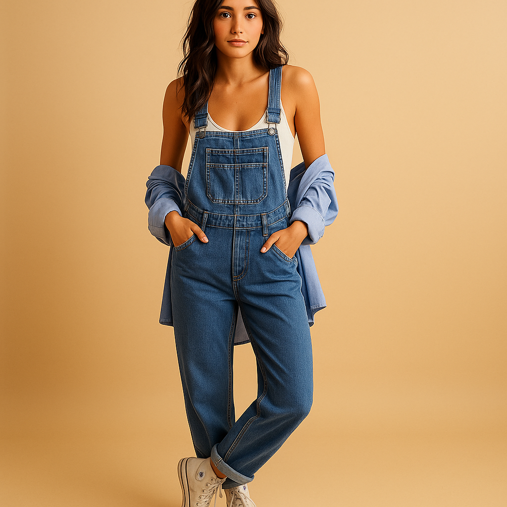 Denim dungaree with adjustable straps for women | Harper 0