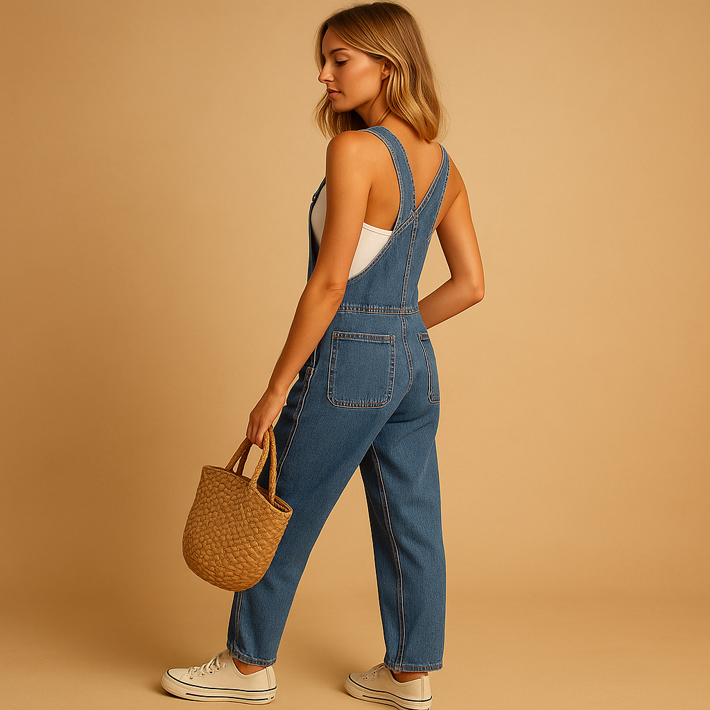 Denim dungaree with adjustable straps for women | Harper 1