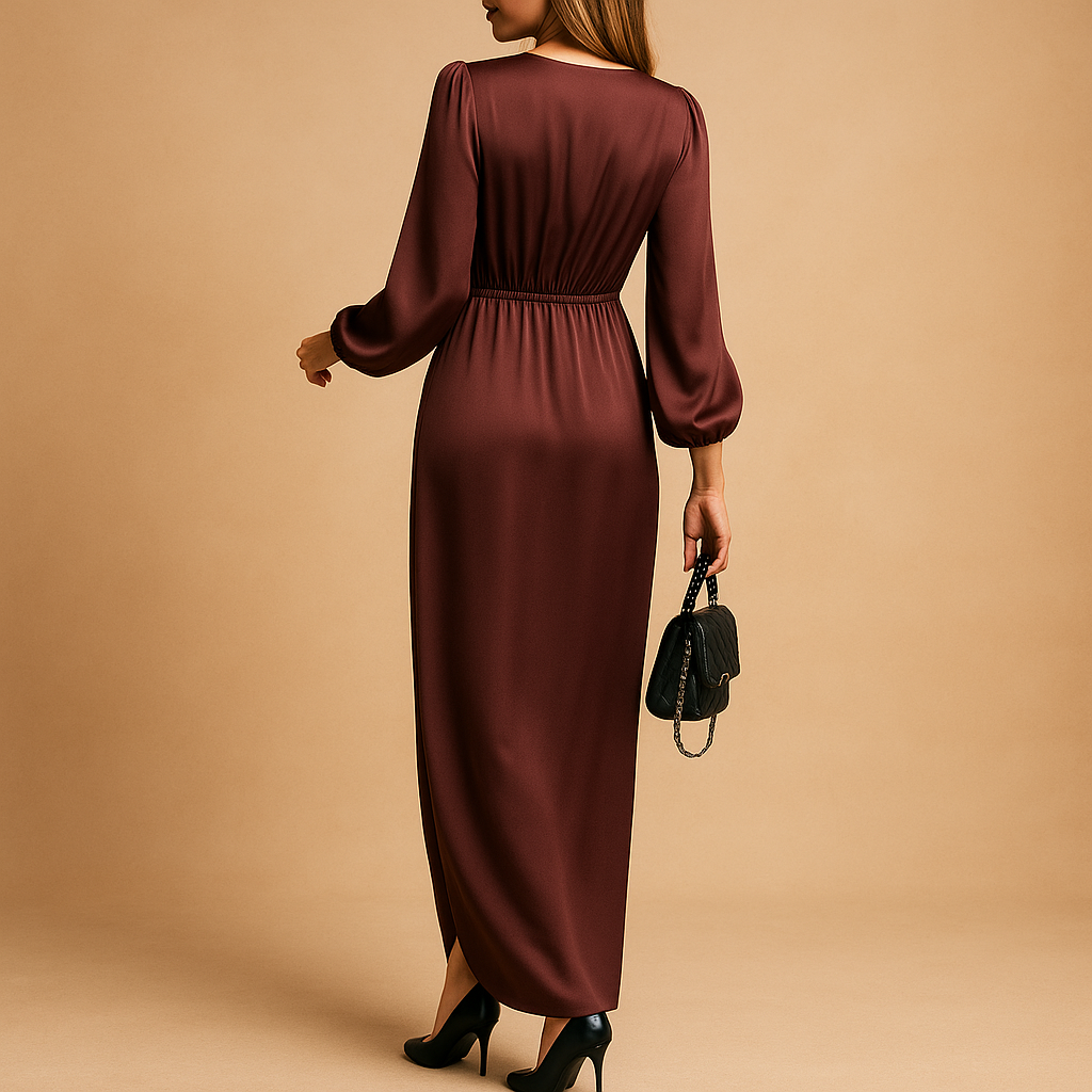 Elegant A-line midi dress with puff sleeves for women | Scarlett 4