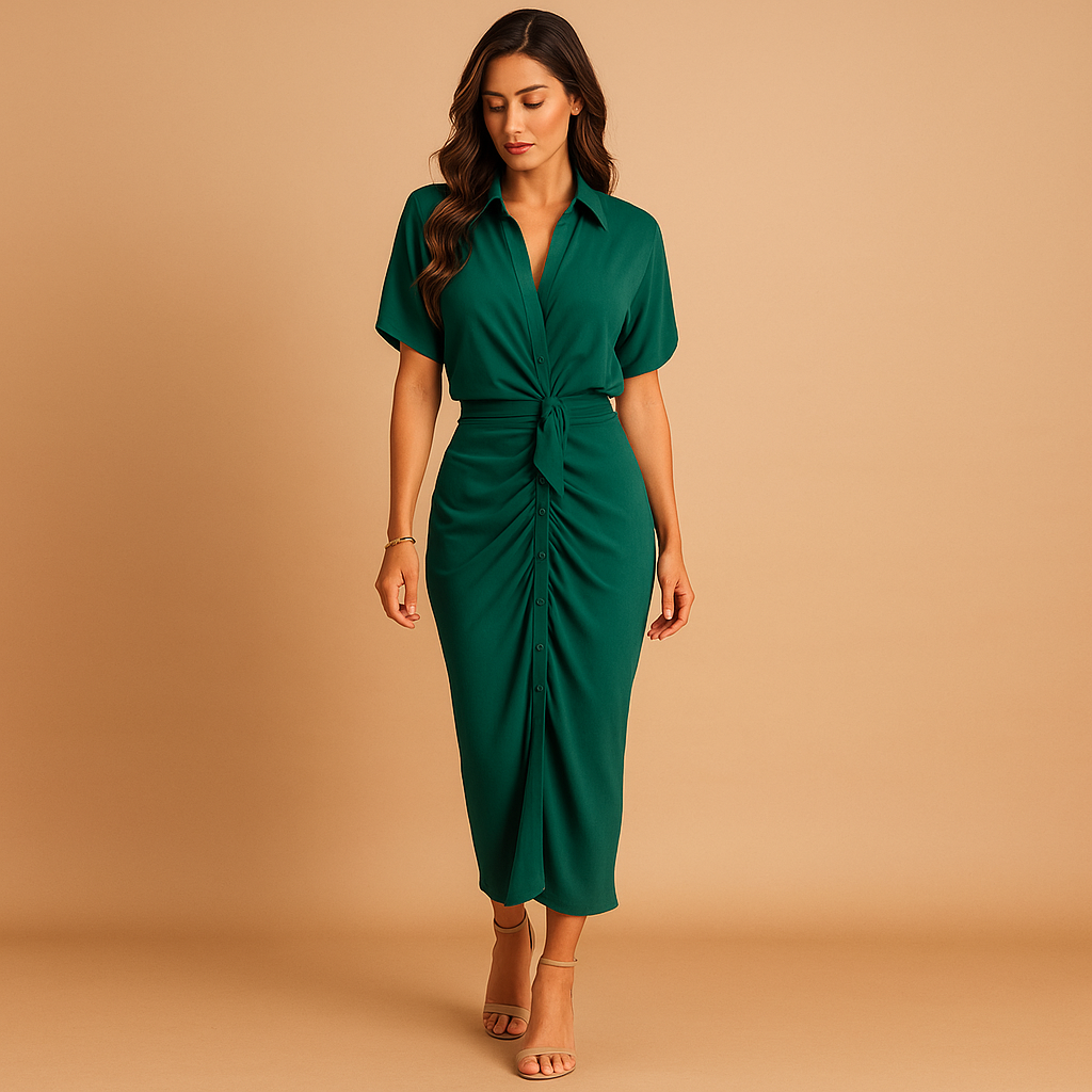 Elegant ankle-length dress with draped V-neck for women | Celeste 8