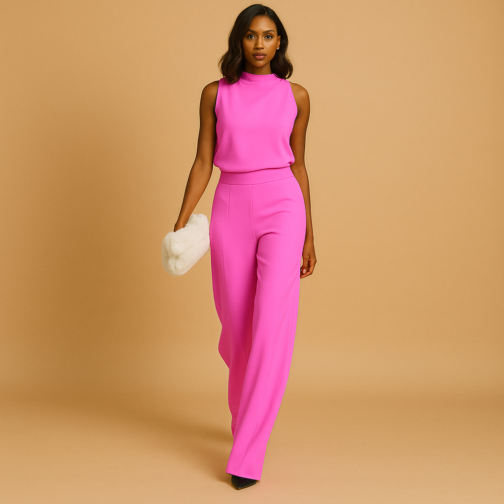 Halter-neck wide-leg jumpsuit with tie detail for women | Isabelle 4