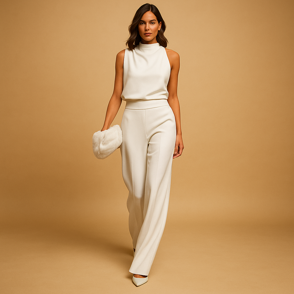 Halter-neck wide-leg jumpsuit with tie detail for women | Isabelle 6