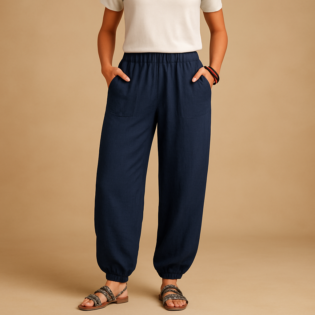 High-waisted linen boho trousers for women | Femke 0