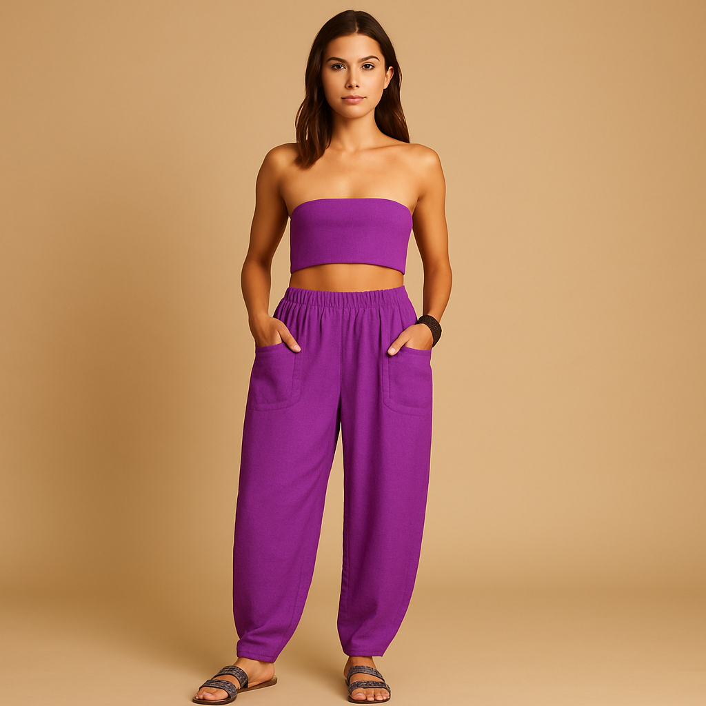 High-waisted linen boho trousers for women | Femke 1
