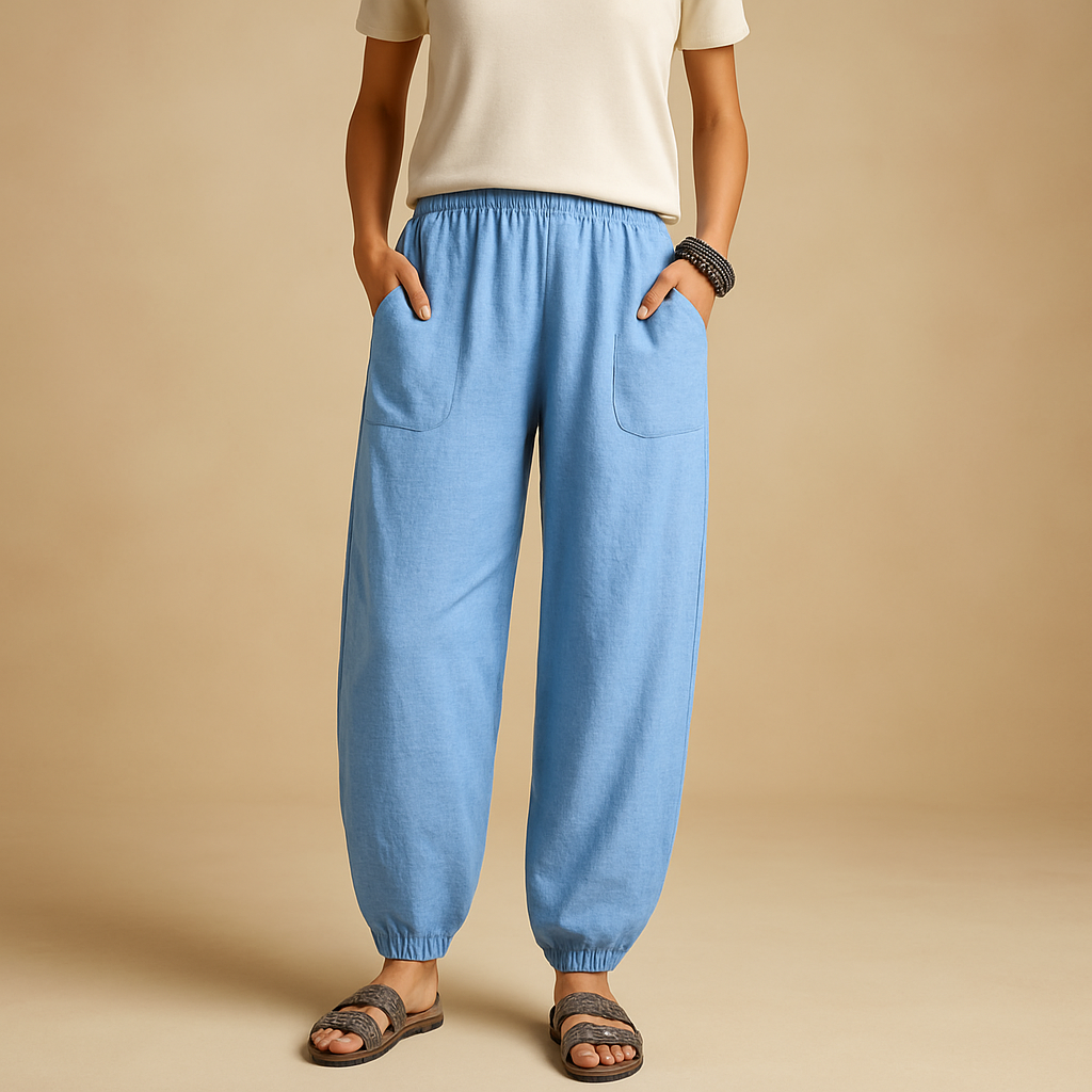 High-waisted linen boho trousers for women | Femke 2