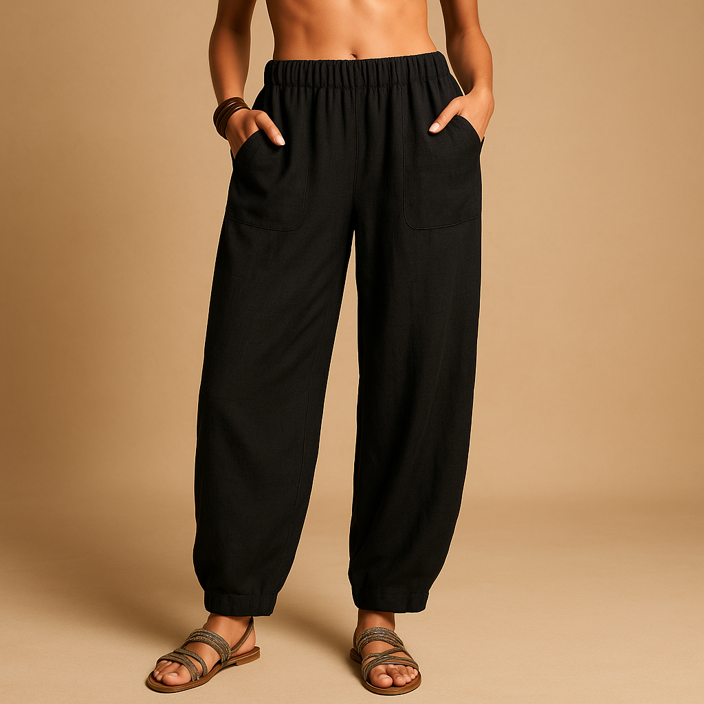 High-waisted linen boho trousers for women | Femke 3