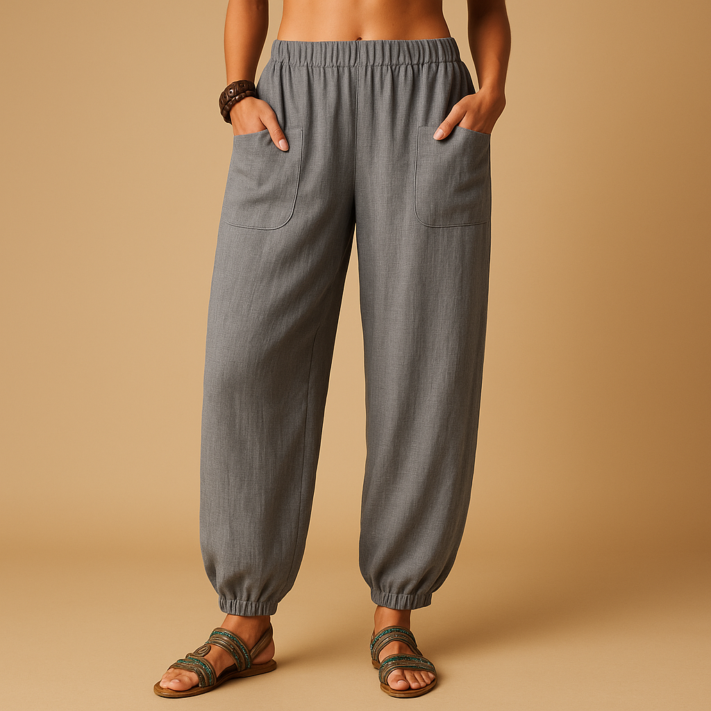 High-waisted linen boho trousers for women | Femke 4