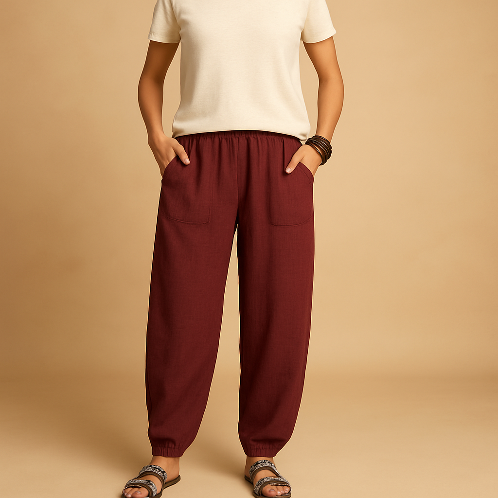 High-waisted linen boho trousers for women | Femke 5
