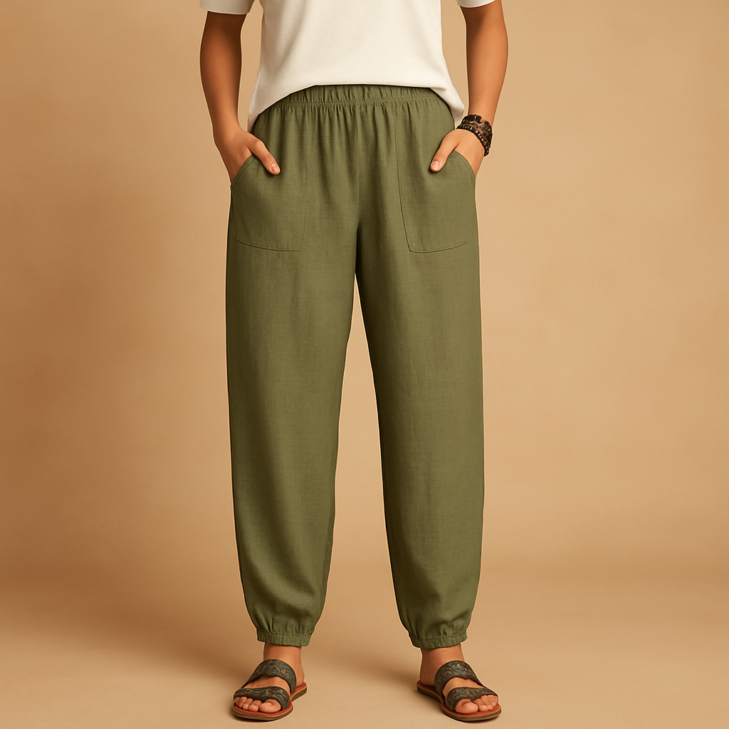 High-waisted linen boho trousers for women | Femke 6