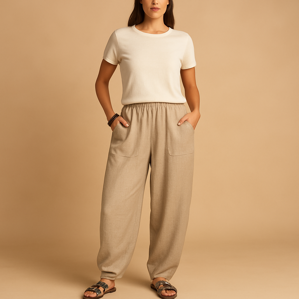 High-waisted linen boho trousers for women | Femke 7