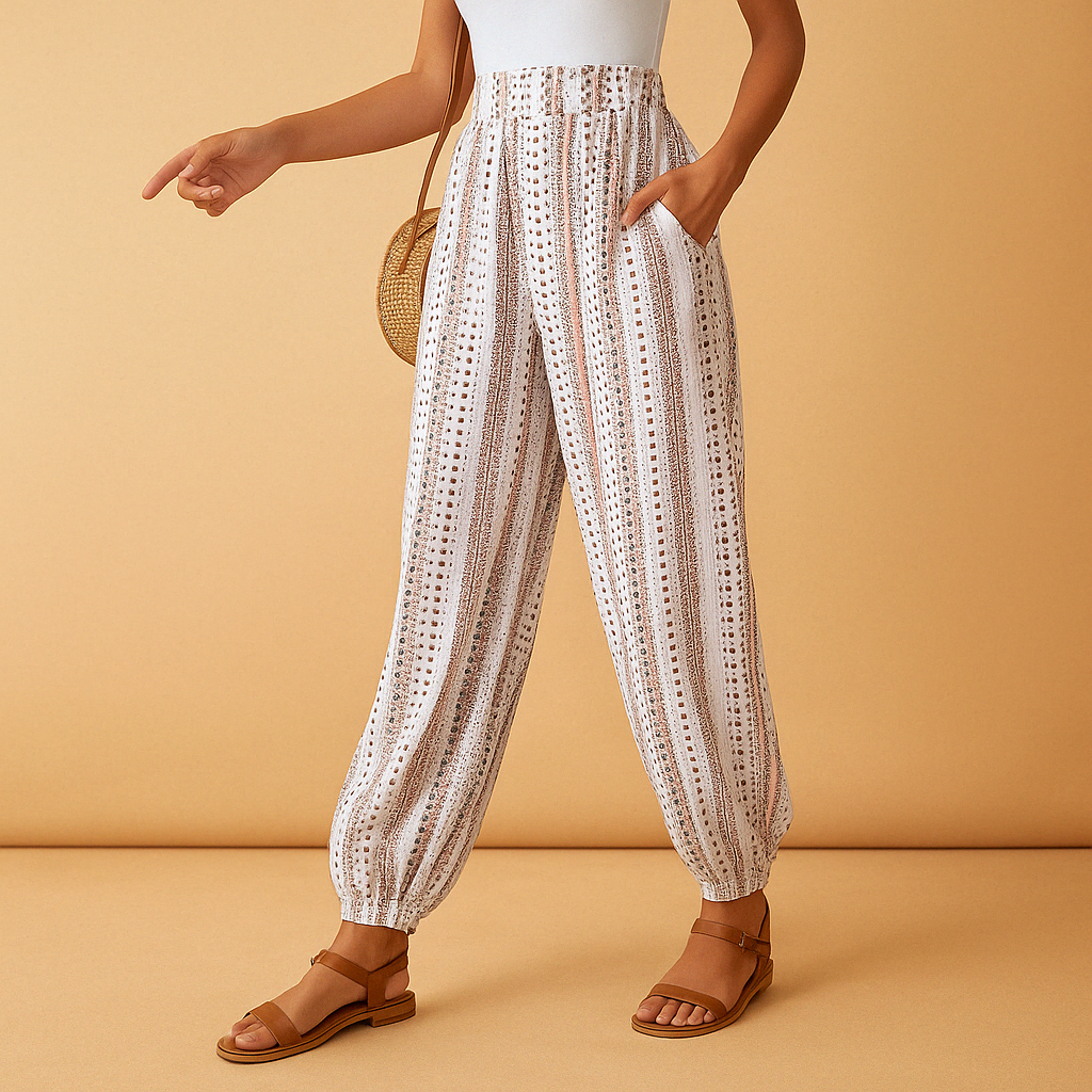 High-waisted wide leg boho pants for women | Isla 1