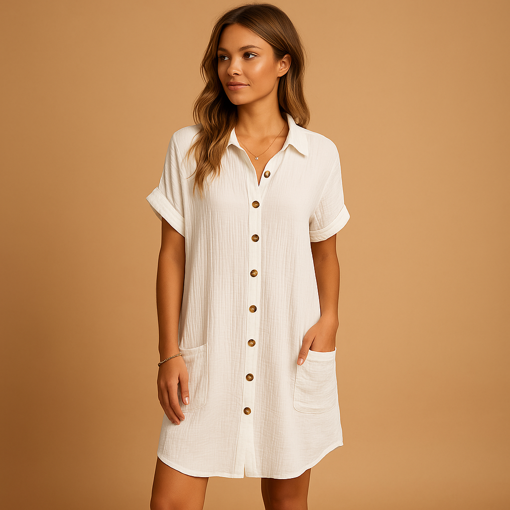 Shirt-style midi dress with belt detail for women | Valeria 2